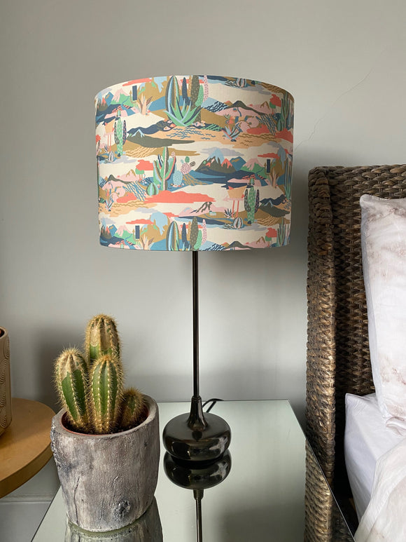 Double-sided 'Texas Sun' lampshade incorporating Liberty of London cactus fabric
