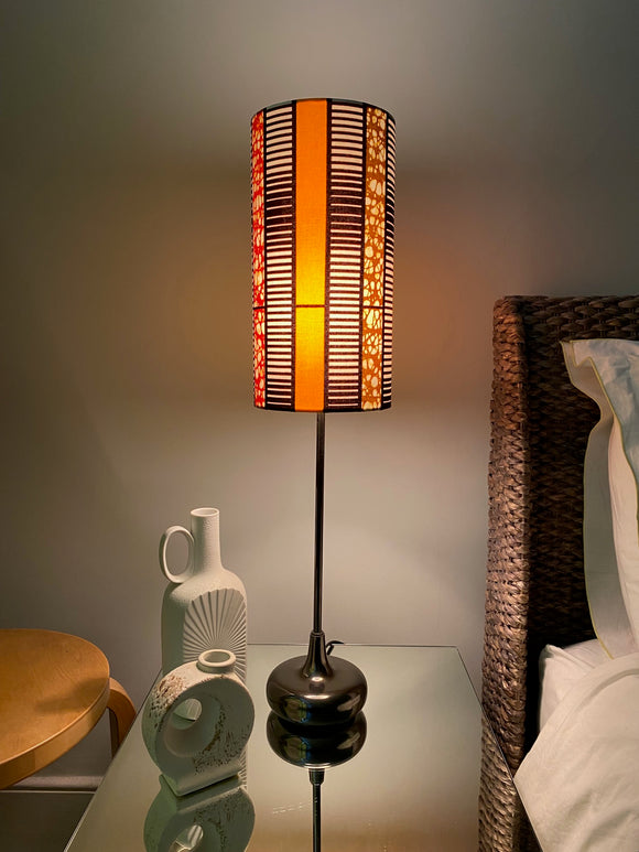 Single-sided MINI cylinder ‘Vertical Orange Stripe’ Ankara print fabric lampshade
