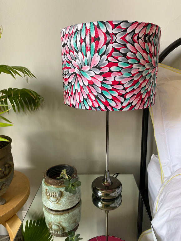 Double-sided ‘Petal Explosion’ pink & turquoise vibrant Ankara fabric lampshade