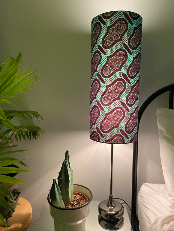 Single-sided cylinder ‘Retro Green’ Ankara print fabric lampshade