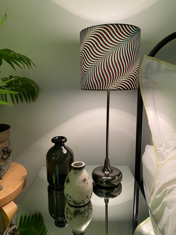 Single-sided ‘Swirl’ green, white & black Ankara print fabric lampshade