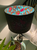 Double-sided 'Hidden Floral' khaki and turquoise Ankara fabric lampshade