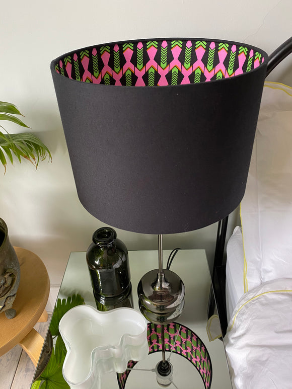 Double-sided  ‘Hidden Chevrons' green and pink Ankara print lampshade