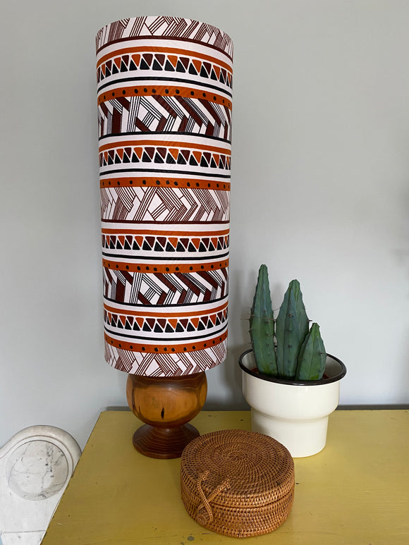 Single-sided cylinder 'African Stripe' Ankara fabric lampshade