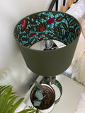 Double-sided 'Hidden Floral' khaki and turquoise Ankara fabric lampshade