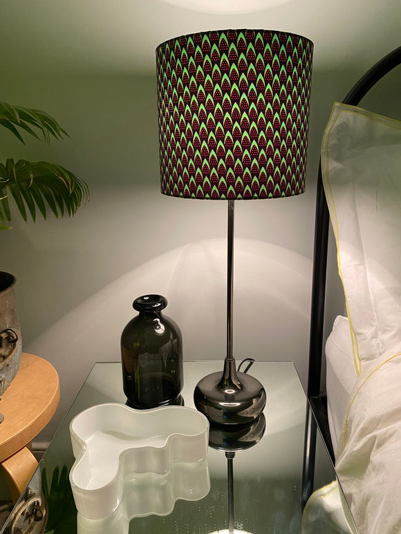 Single-sided ‘Fin’ green & black Ankara print fabric lampshade