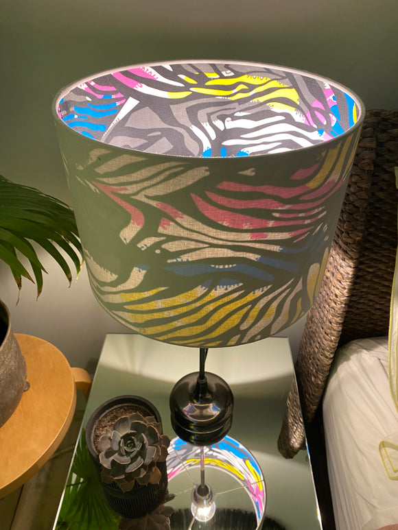 Double-sided 'Neon Zebra' graphic print lampshade