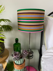 Double-sided 'Pink & Green Stripes' Ankara print lampshade